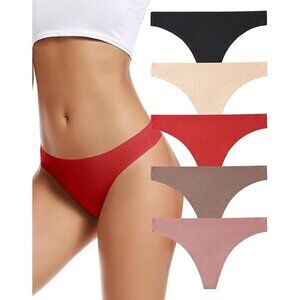 voenxe Seamless Women Underwear Thong No Show Line 5 Pack Black Red Tan Size XS
